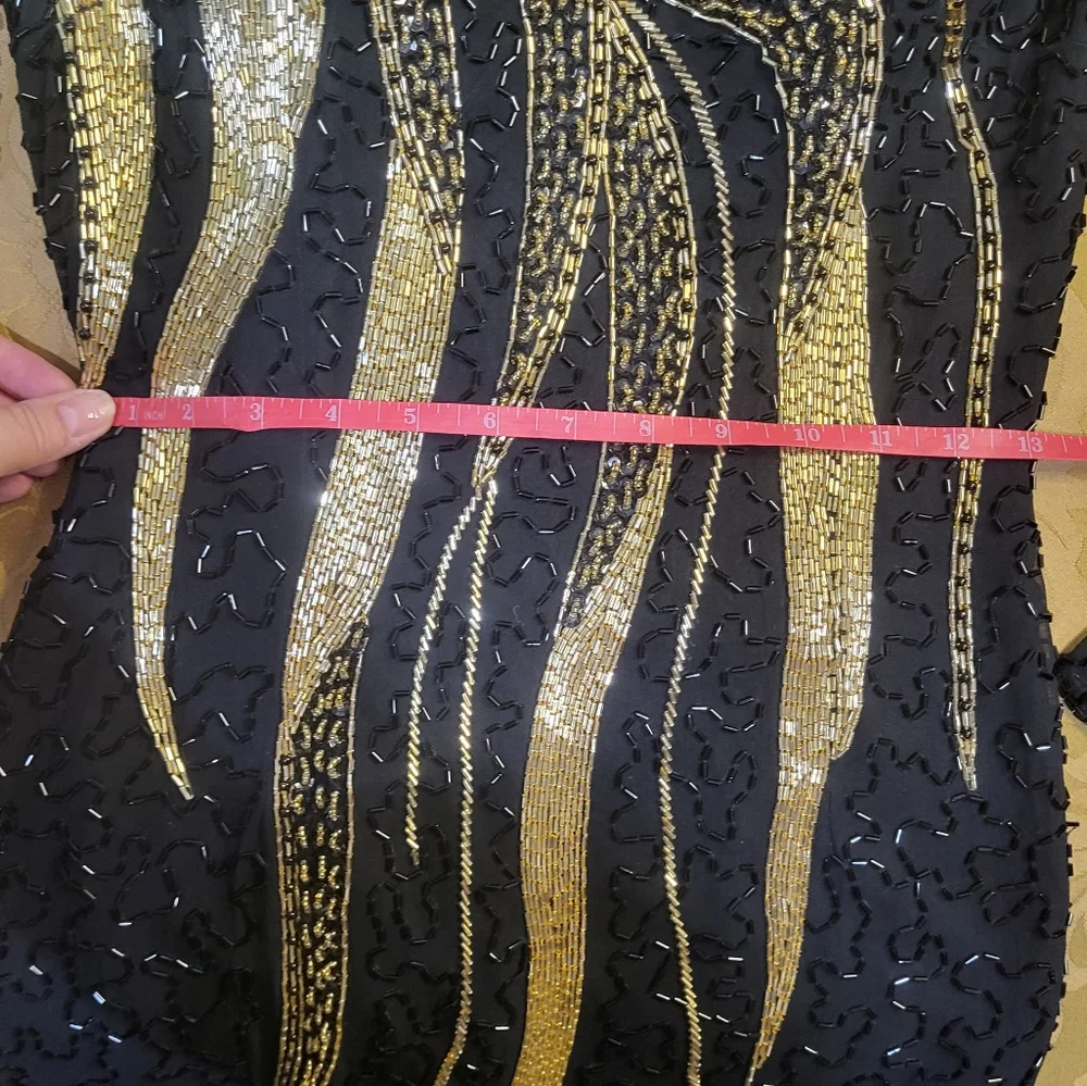 Vintage black & gold full length silk beaded formal gown - Picture 10 of 13